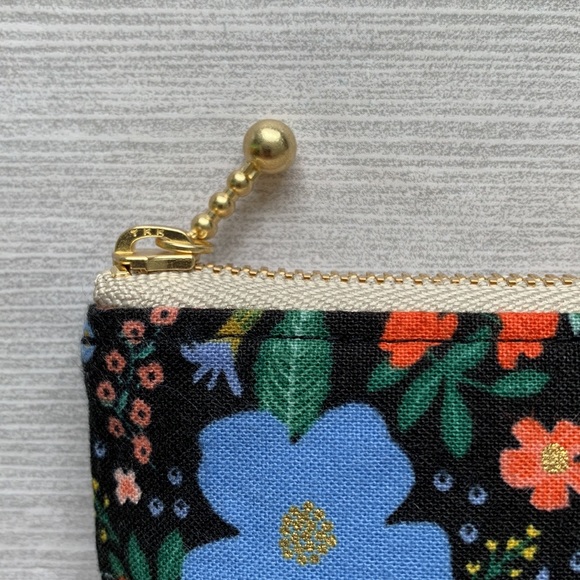 Small Zipper Pouch by Rifle Paper Co. Wild Rose Metallic Black Fabric - Picture 3 of 10